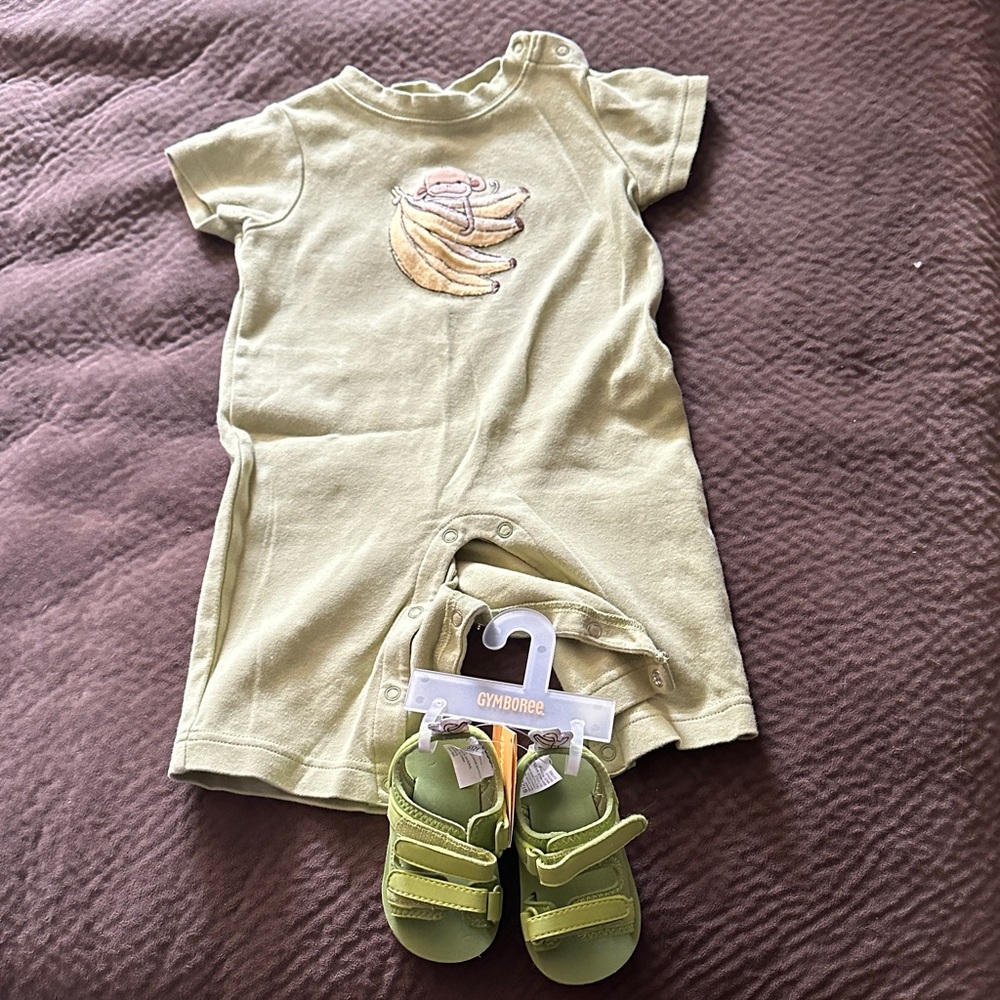 Gymboree Light Green Romper and Sandals Set
